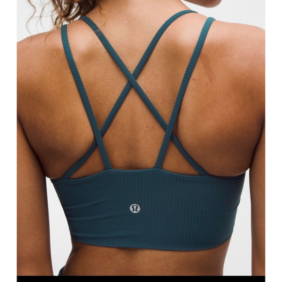 LULULEMON CLOUD LONGLINE BRA B/C RIBBED INDOCHINE BLUE GREEN SIZE 10 NWT PTP 15”